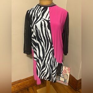 Verducci Womens Blouse/Tunic Pink & Black With Mesh Sleeves Size XL Stretchy